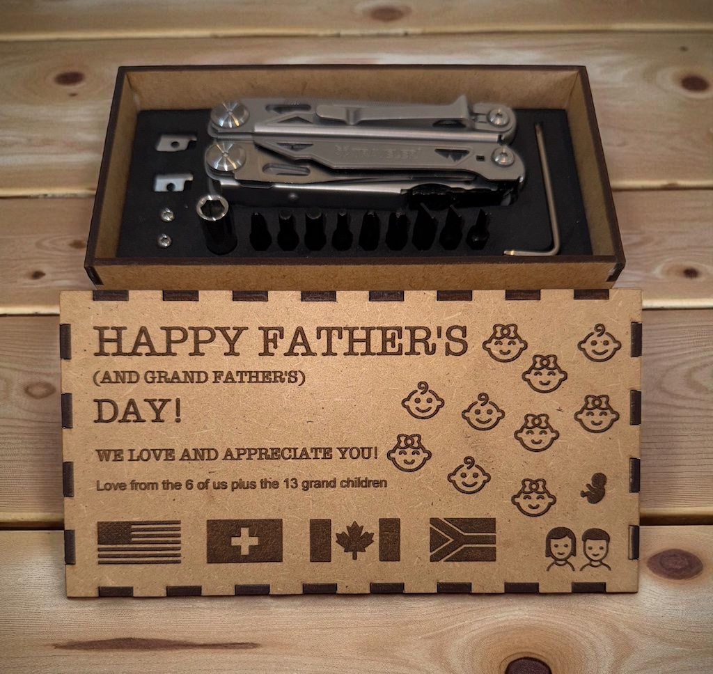 Multi-tool with custom engraved box